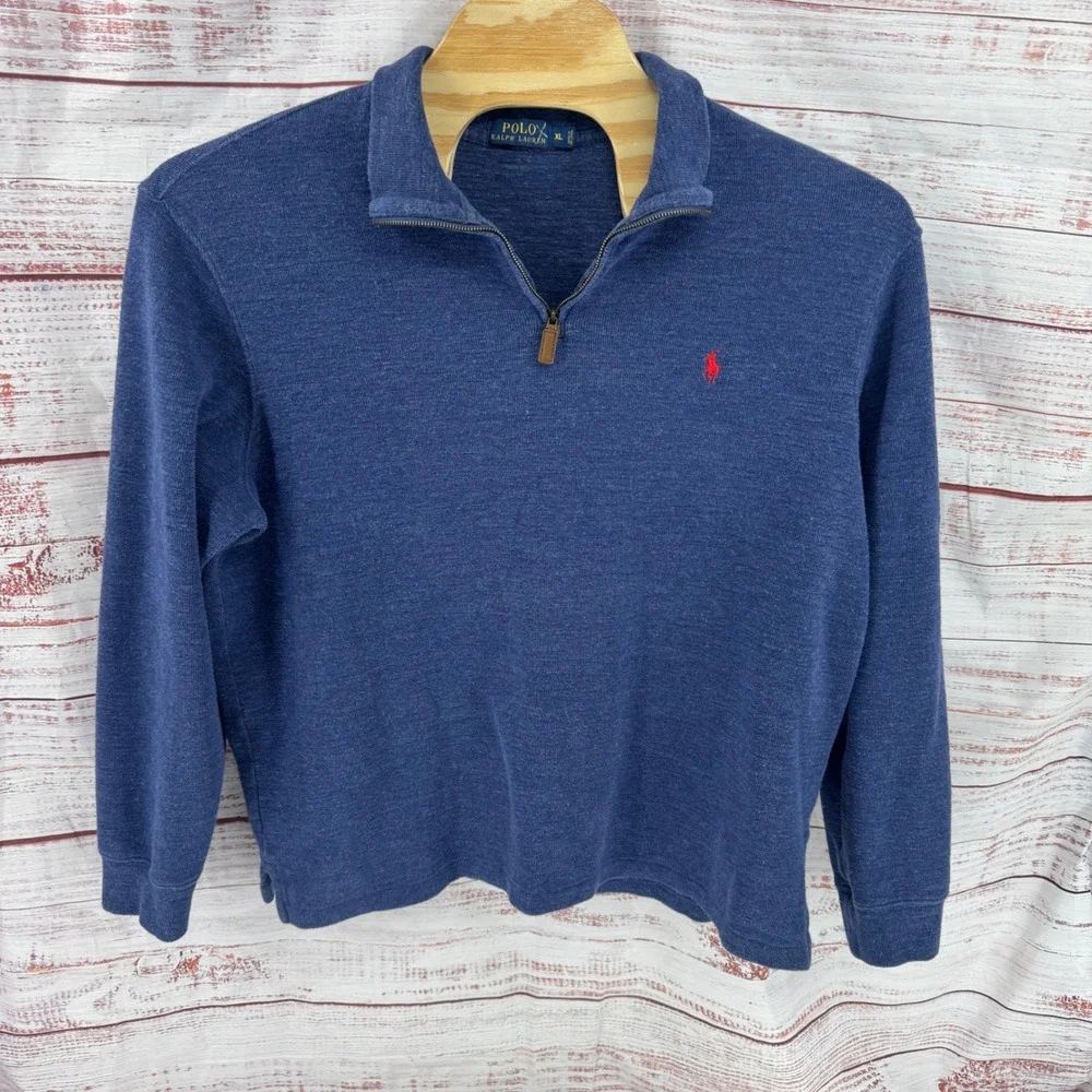 Polo Ralph Lauren Sweater Mens XL 1/4 Zip Pullover Heather Blue Cotton Preppy